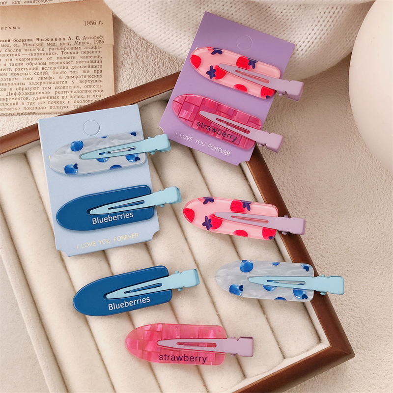 Dulces y lindos clips para el cabello sin marcas de fresa coreana para mujeres, clips laterales para la frente, clips para el cabello de alto nivel, clips para el cabello