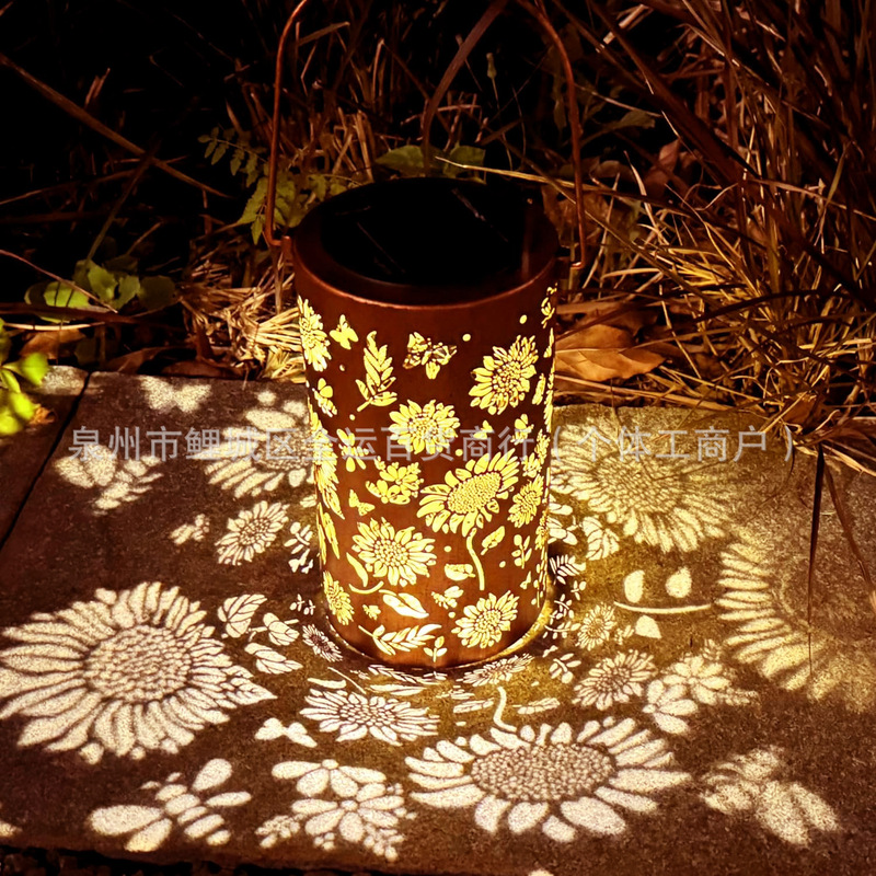 Solar outdoor household waterproof garden lamp small yard landscape LED iron hollow sunflower hanging lamp