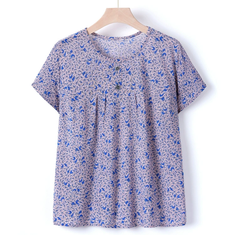 Мама летняя шелковая футболка среднего и пожилого возраста футболка с короткими рукавами женская летняя бабушка большой размер повседневная топ пожилая одежда