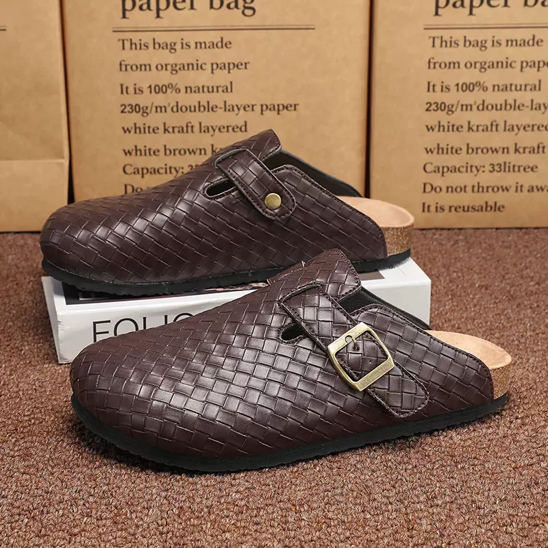 情侣勃肯鞋新款复古手工编织包头拖鞋女外穿休闲博肯半拖鞋男拖鞋