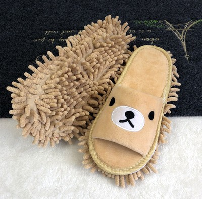 Floor mopping slippers, cartoon embroidery, thickened upper, removable and washable lazy floor slippers, wooden floor slippers