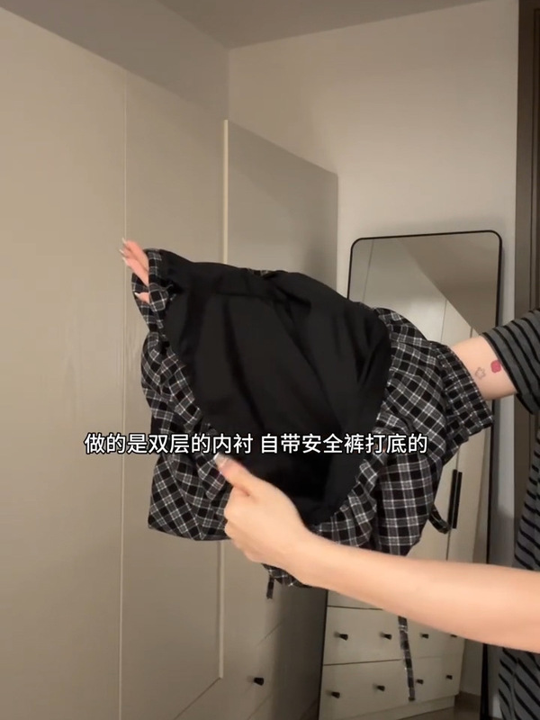 秋季新款韩版甜美减龄格纹花苞裙女松紧腰高腰显瘦防走光半身短裙|undefined