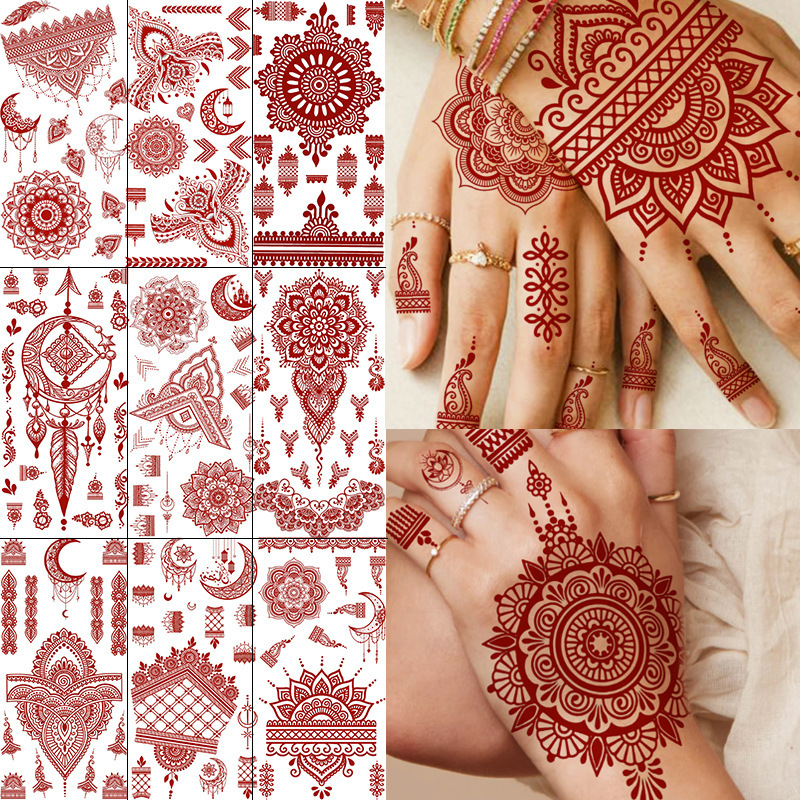 Cross-Border Red-Brown Henna Tattoo Stickers for Back of Hands, Back of Feet, Collarbone Temporary Tattoo Stickers Temu Stickers Tattoo Amazon Cross-Border Red-Brown Henna Tattoo Stickers for Back of Hands, Back of Feet, Collarbone Temporary Tattoo Stickers Temu Stickers Tattoo Amazon