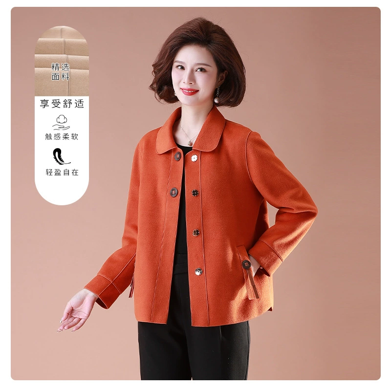 Платье для матери 2023 Новое шерстяное пальто для женщин среднего и пожилого возраста, весенне-осенний двухсторонний топ с сосками, стильное шерстяное пальто