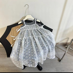 童裙萊抱抱2024夏季新品韓國童裝韓版洋氣蕾絲款女童連衣裙兩件套