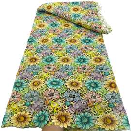 厂家直销重工印花彩色水溶镂空花朵绣花布面料刺绣African fabric
