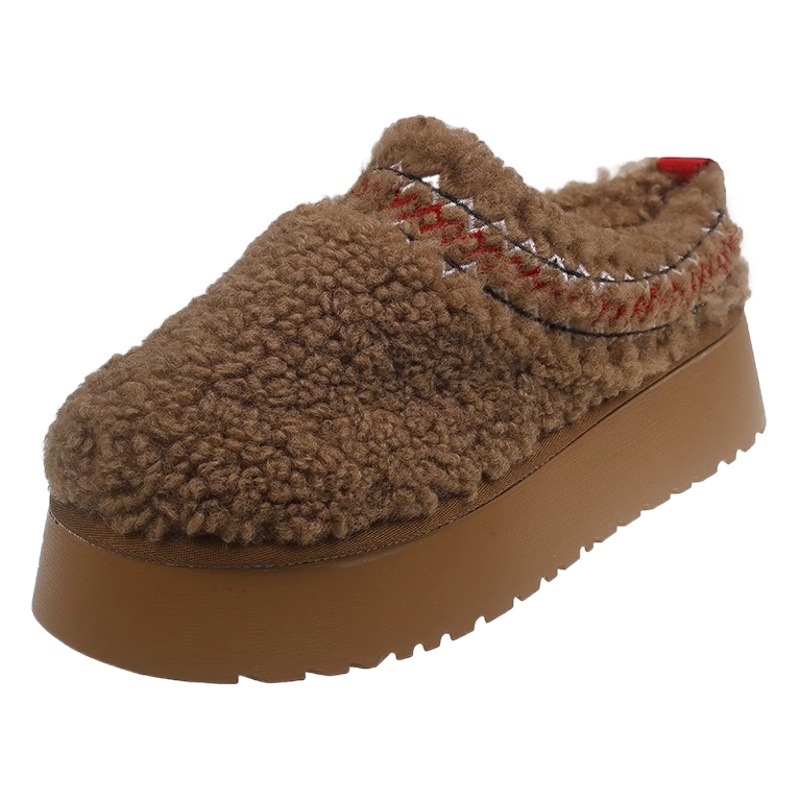 Media pantuflas Baotou de suela gruesa mujer 2024 otoño e invierno piel todo en uno lana de cordero más terciopelo zapatos de algodón perezosos cálidos