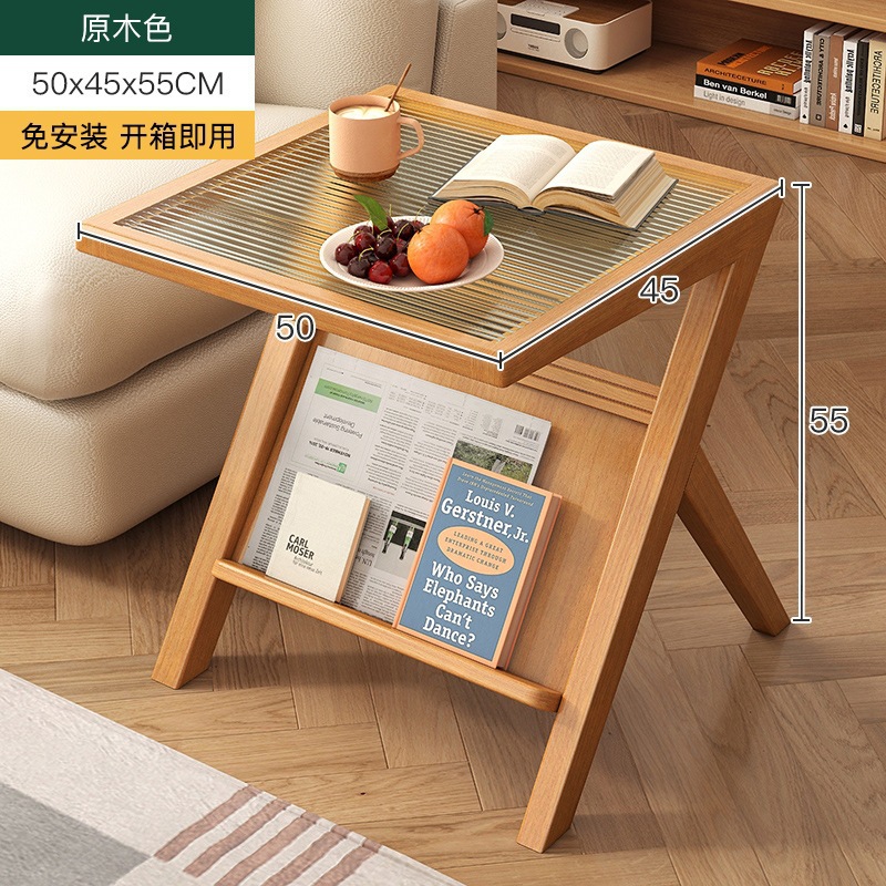 Mesa lateral del sofá, mesa de centro pequeña de vidrio, mesa pequeña de madera maciza, mesa lateral de cama, estante, mesa cuadrada pequeña, mesa lateral pequeña de estilo japonés