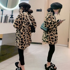 女童秋冬皮毛一体外套2025新款中大童时髦豹纹开衫羊羔绒韩版上衣
