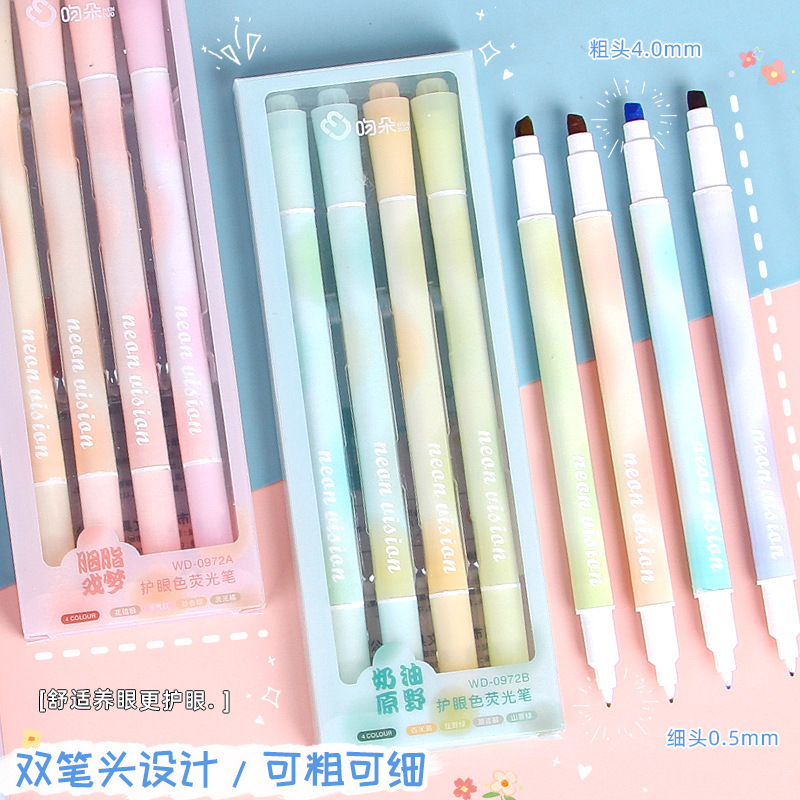 Nuevo de doble cabeza de protección ocular resaltador estudiante de alto aspecto marca pluma gran capacidad marca diario pluma conjunto al por mayor