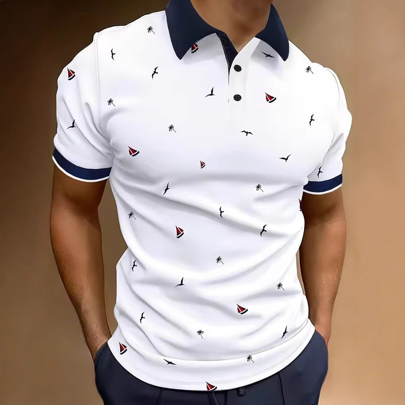 2026 Summer Men's 3D Contrast Color Collar Design Short Sleeve Lapel Golf Shirt Casual Style Summer Top 2026 Summer Men's 3D Contrast Color Collar Design Short Sleeve Lapel Golf Shirt Casual Style Summer Top