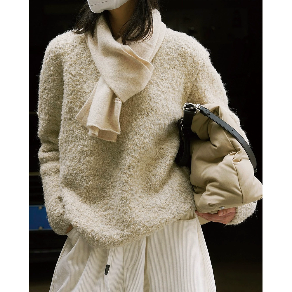 Зимний новый корейский стиль, простой ленивый вязаный свитер из шерстяной пряжи с круглым вырезом, длинными рукавами, мягкий, вощеный, свободный, для женщин