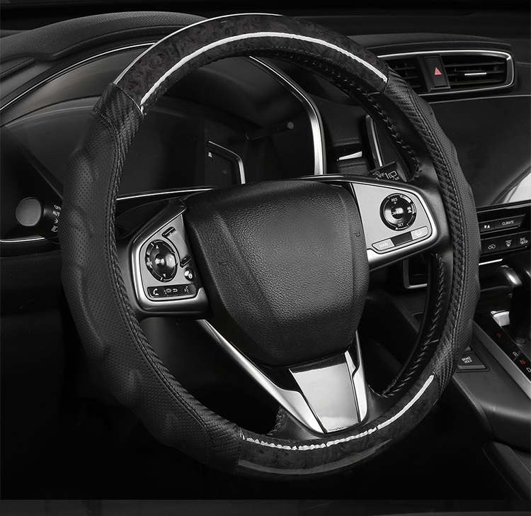2026 New Model Peach Wood Grain Steering Wheel Cover, Universal for All Seasons, Carbon Fiber Spliced Leather Car Handle Cover, Foreign Trade Cross-Border