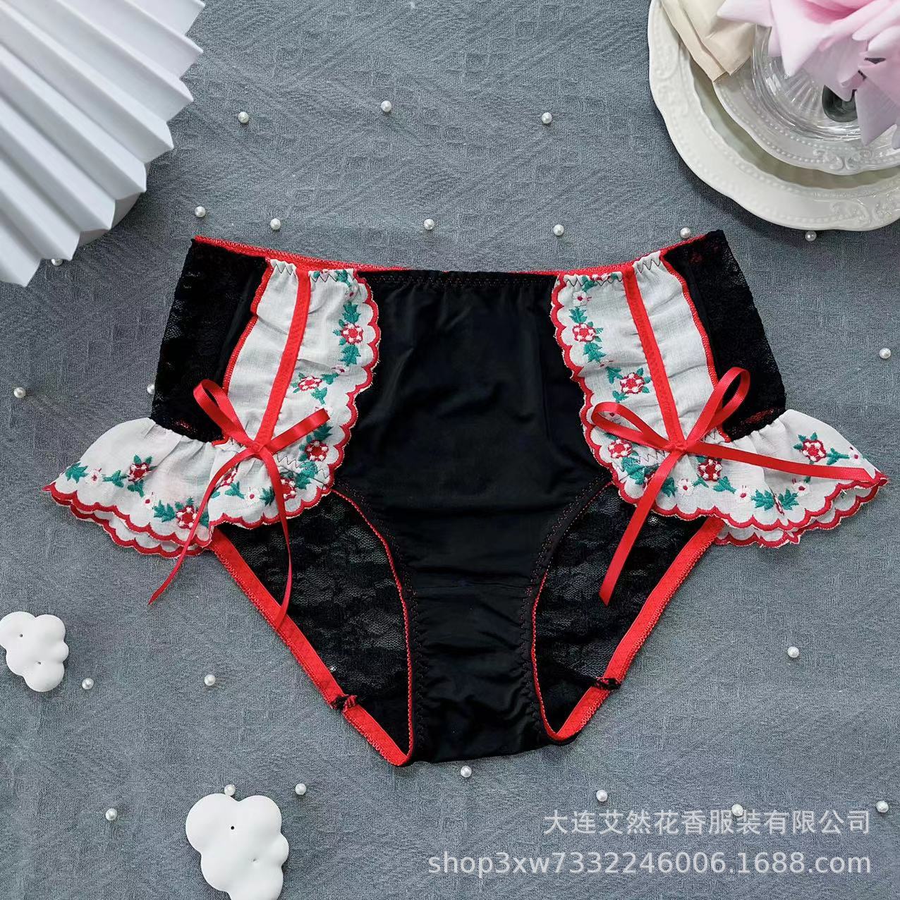 Fabricante al por mayor arco japonés bordado encaje dulce seductor hueco pantalones íntimas sexy