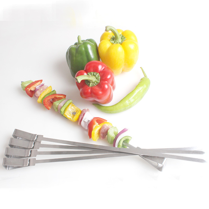Acero inoxidable barbacoa pinchos barbacoa aguja acero palo Cordero pinchos bolsa de tela 6 unids pinchos fábrica fuente