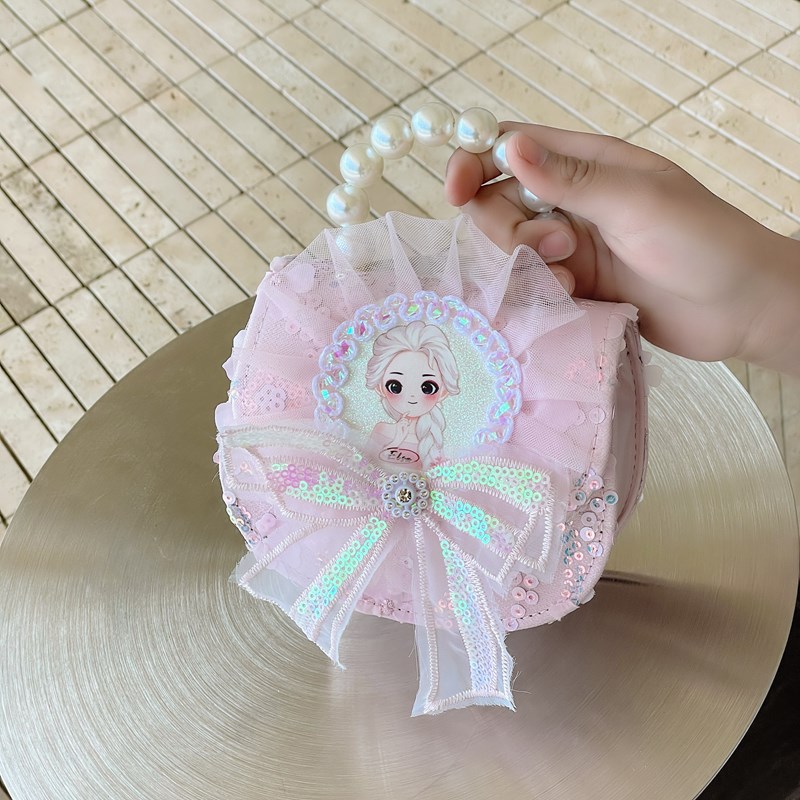Nuevo comercio exterior de encaje flor de hombro para niñas bolsos de moda perlas arco bolsos de niños bolsos de cambio de dibujos animados