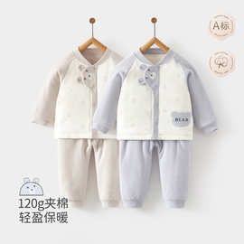婴儿夹棉两件套装分体宝宝衣服120克冬季加厚男0-1岁儿童外出棉服