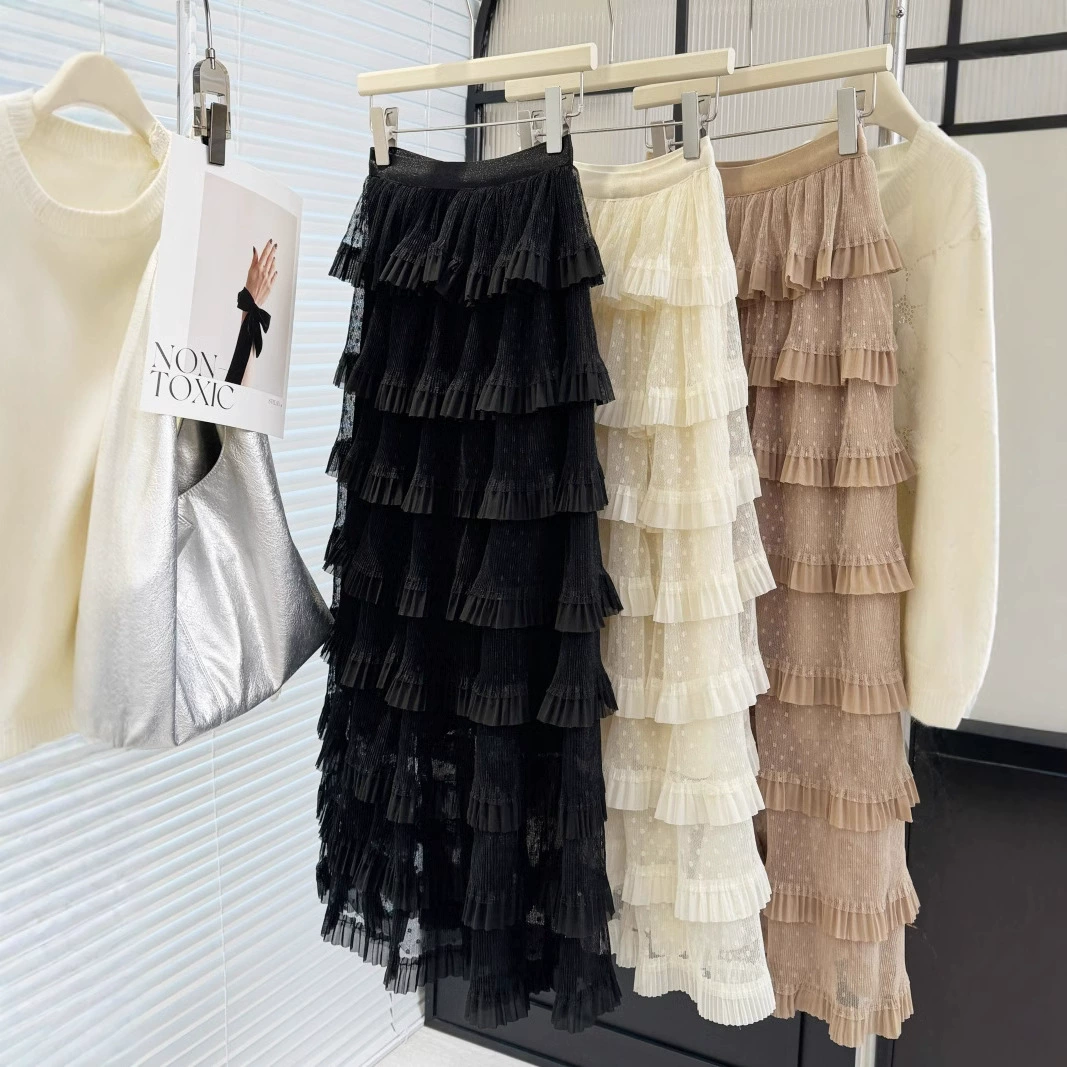 Корейская версия точка многослойная сетчатая юбка торт юбка половинная юбка женская весна новая фея с высокой талией пушистая юбка длинная юбка