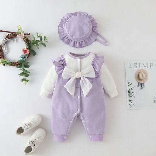 Baby Girl Fall/Winter Padded and Thick Onesie Princess Style Infant Outdoor Outfit for Newborn and 100th Day Crawler