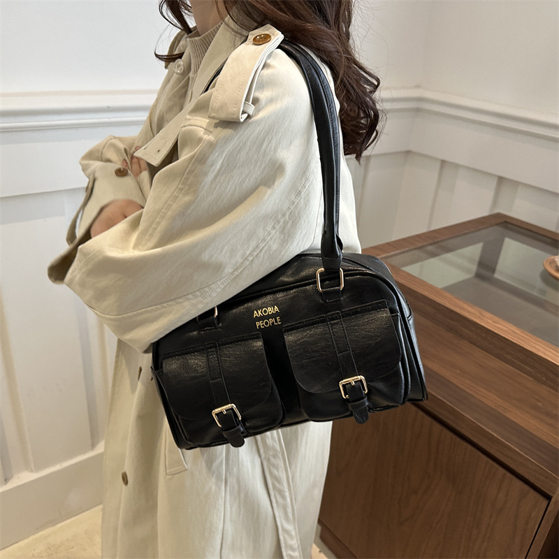 Bolso de bolera portátil de nicho retro para mujer 2024 otoño nuevo bolso de axila coreano de moda bolso de viaje de gran capacidad