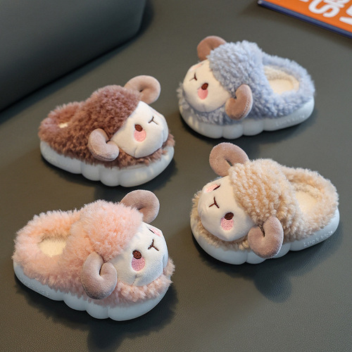 Children's cotton slippers for boys and girls in winter for infants and toddlers indoor home baby non-slip furry bag and cotton shoes for winter