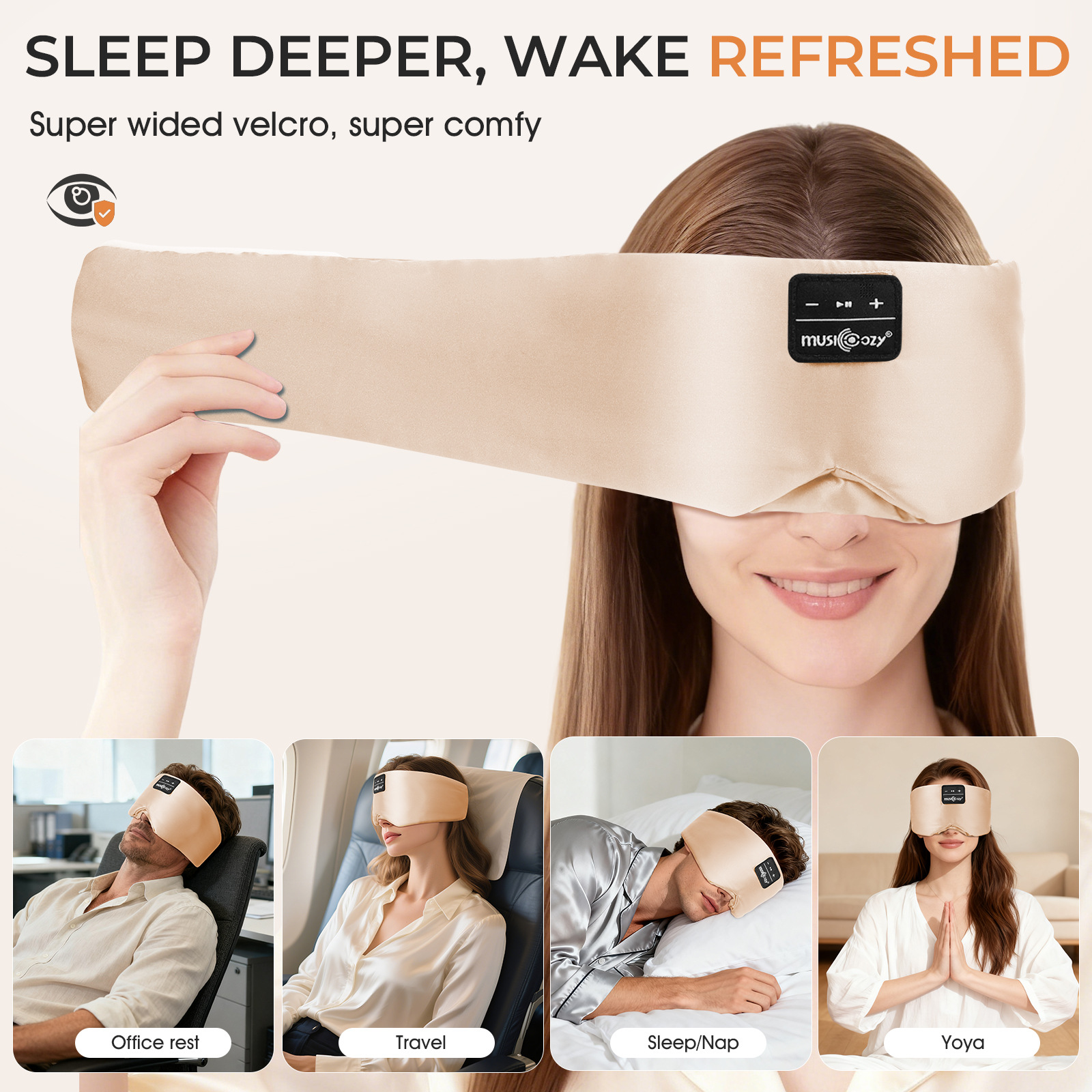 Bluetooth 5.4 seda 3D taza dormir máscara de ojos silenciosa velcro estereoscópica sombreado para dormir máscara de ojos de auriculares