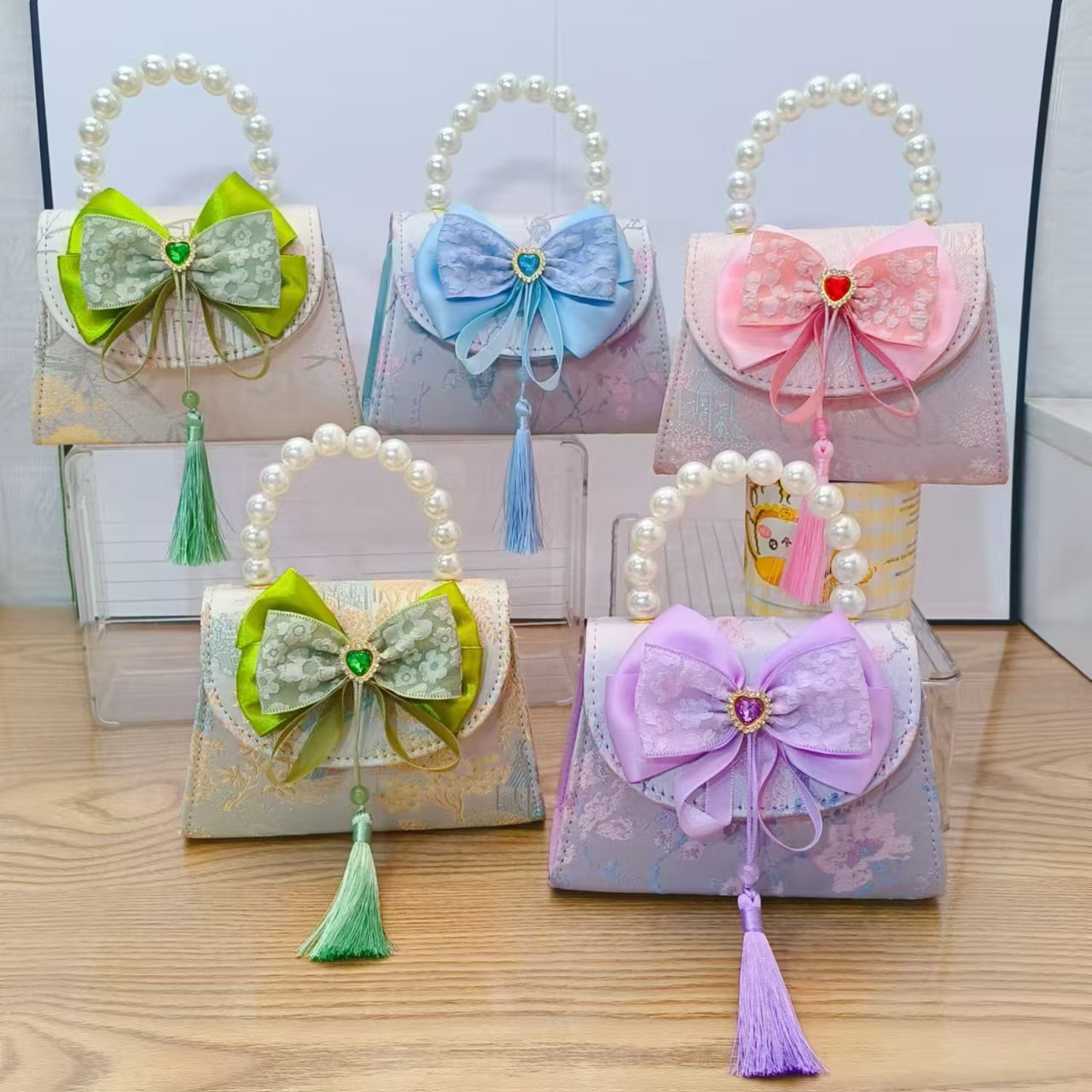 Bolsas de perlas de niñas lindas bolsas de arco de niñas antiguas bolsas de ropa antigua princesa para niños mochila inclinada