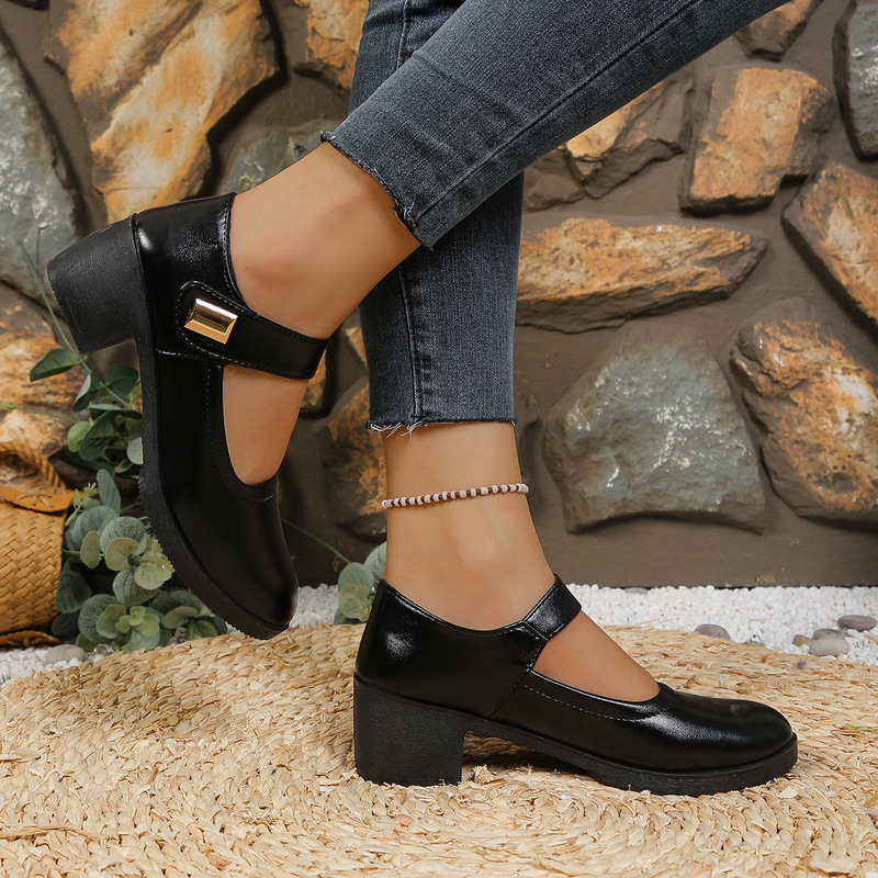 Soft leather high-heeled shoes with chunky heels, work shoes for all seasons, women's leather shoes, comfortable and non-slip, suitable for middle-aged and elderly women, dance shoes Soft leather high-heeled shoes with chunky heels, work shoes for all seasons, women's leather shoes, comfortable and non-slip, suitable for middle-aged and elderly women, dance shoes