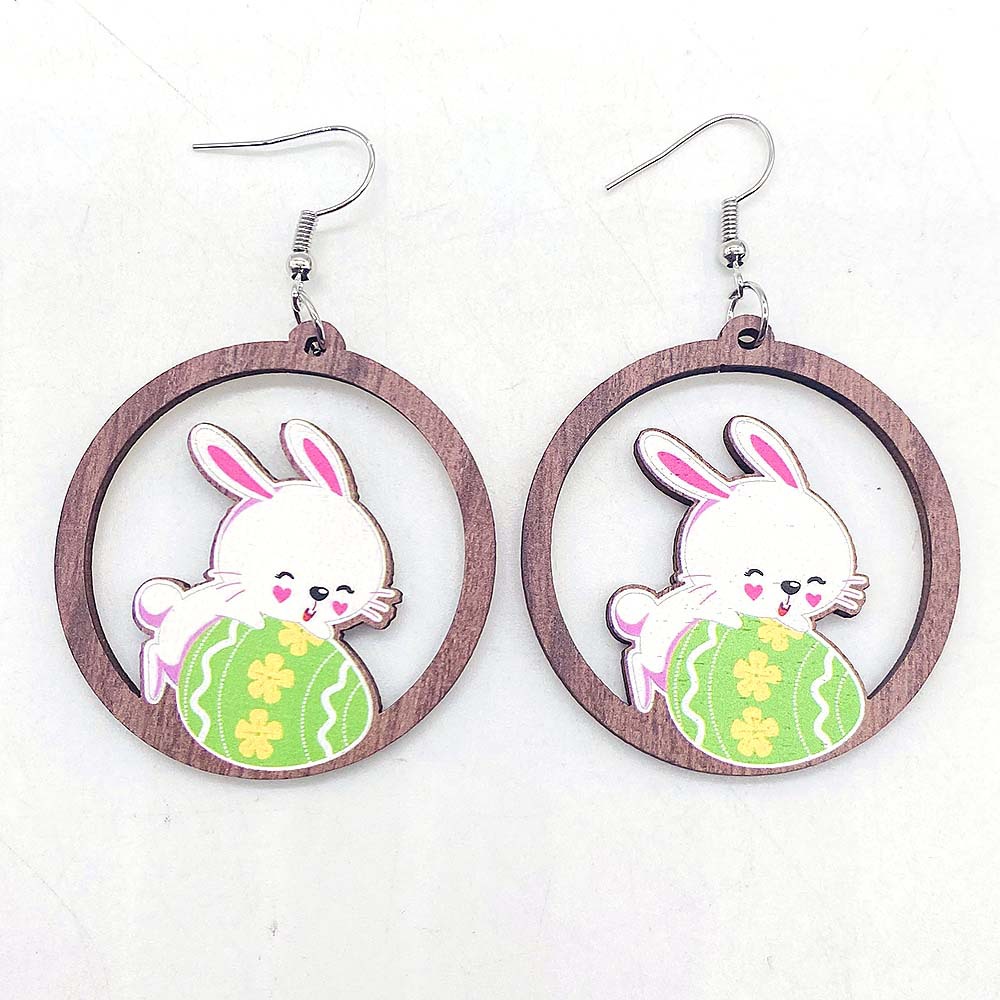1 Pair Cute Rabbit Cartoon Wood Drop Earrings display picture 7