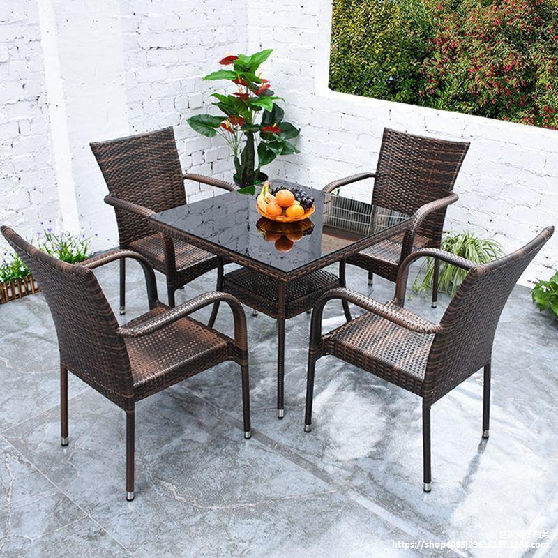 Outdoor Table and Chair Balcony Tea Table and Chair Combination Rattan Chair Three-Piece Set Outdoor Courtyard Leisure Pavilion Sun Protection Chair Coffee Table