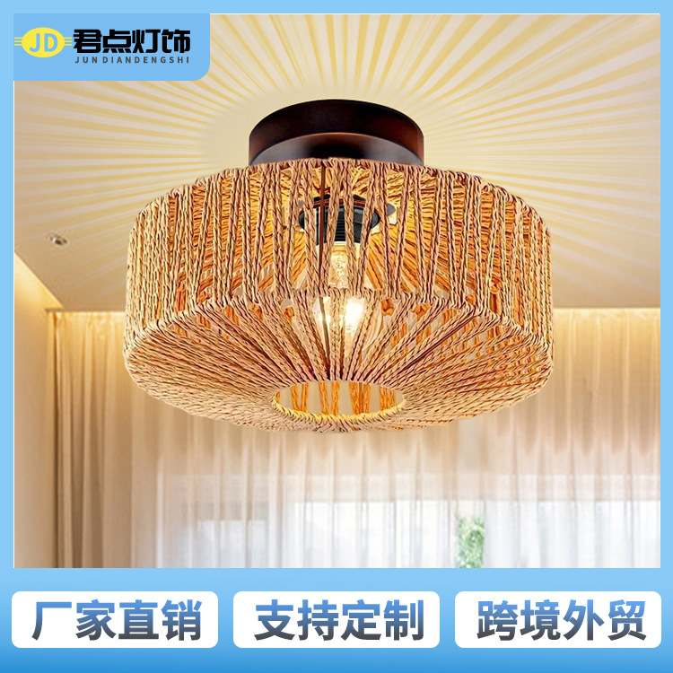 Estilo pastoral rural americano transfronterizo, lámpara de ratán hecha a mano, cama de familia, restaurante, pasillo, sala de estar, pasillo, dormitorio, lámpara de techo