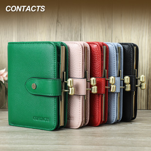 Black Angel Rfid Anti-Theft Brush Head Layer Pattern Cowhide Women's Wallet Multi-Functional Buckle Genuine Leather Iron Coin Purse