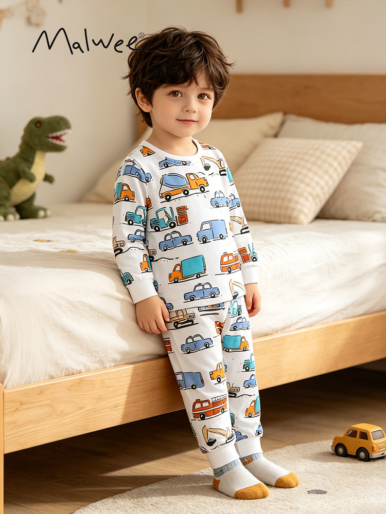 En stock malwee traje para niños otoño nuevo traje de dos piezas para niños europeos y americanos estilo occidental impreso pantalones de manga larga
