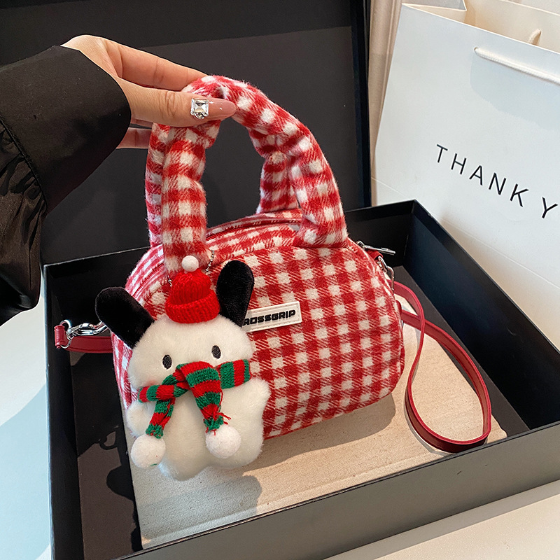 2024 nuevo nicho de otoño y invierno bolsos de mujer dulce bolsos de hombro frescos bolsos de mano bolsos de peluche de Navidad lindos