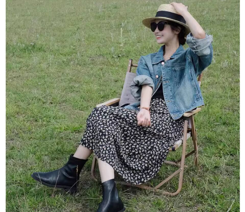 Áo khoác denim nữ dáng ngắn form rộng tay dài cổ ve — áo khoác denim dài tay chi tiết 15