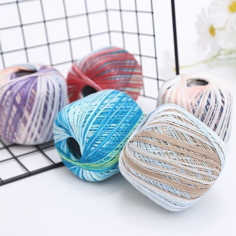 6号段染蕾丝线三股强捻纯棉新款夏天钩针线diy手工编织红豆彩色