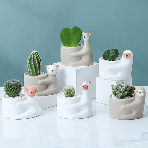 Cross-border gardening Amazon ceramic planter creative cartoon decorative piece succulent cactus small flower pot green plant decoration