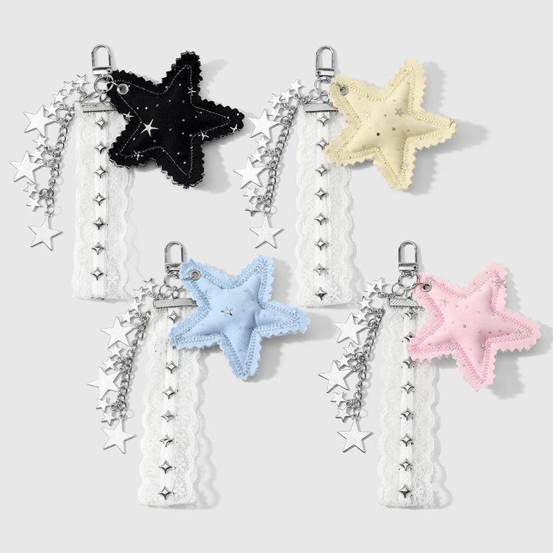 Fashionable, casual, high-end multi-color fabric polka dot pentagram lace edge wrist strap DIY keychain bag pendant Fashionable, casual, high-end multi-color fabric polka dot pentagram lace edge wrist strap DIY keychain bag pendant