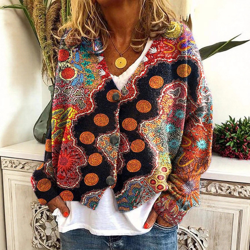 Cross-Border 2025 Amazon Export New Christmas Abstract Print Casual Cape Outwear Cardigan 3-Button Sweater