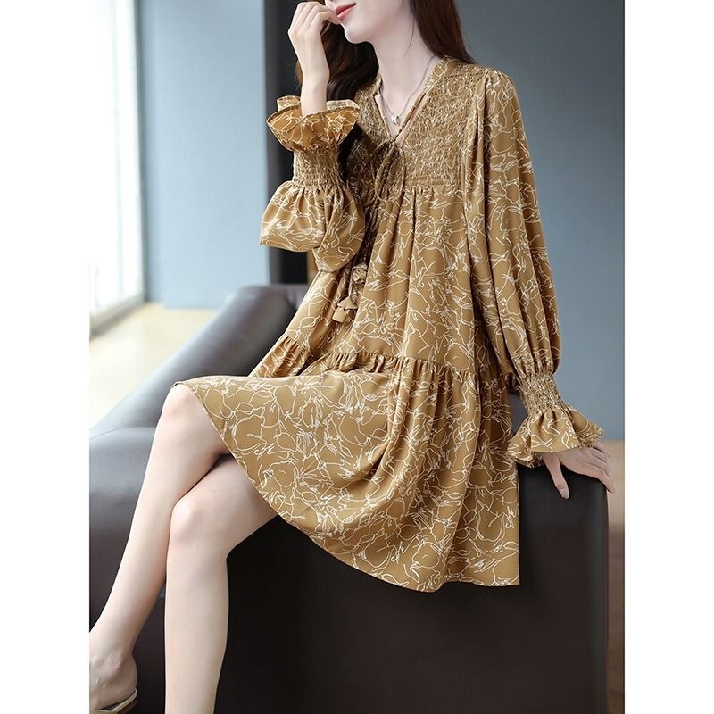 Shanlida V-Neck Tie-Dye Printed Chiffon Dress 2026 Early Autumn New Style Long-Sleeve Casual Mid-Length Dress Shanlida V-Neck Tie-Dye Printed Chiffon Dress 2026 Early Autumn New Style Long-Sleeve Casual Mid-Length Dress