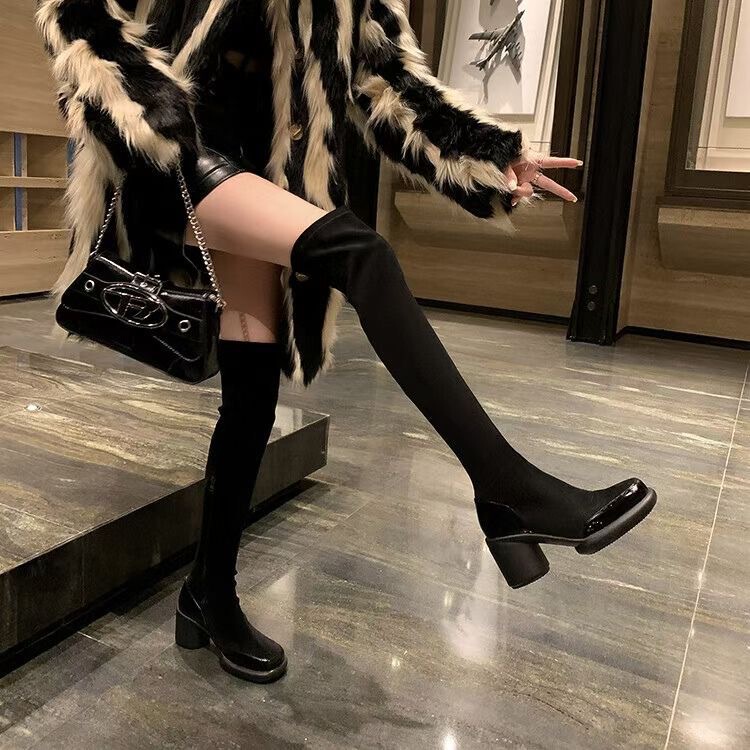 [Ran Jie Broken Code Special Clearance] Small Boots Leather Thick High-heeled Thin Boots Boots Over-the-knee Boots Increased