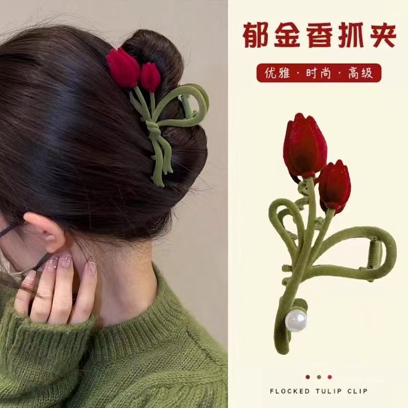 Factory Wholesale Direct Sales Velvet Tulip Large Gripper Velvet Tulip Twist Clip Flocking Tulip Large Gripper