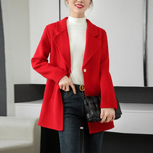 秋冬双面呢羊绒大衣女2022新款中长款西装领修身羊毛呢子外套女装