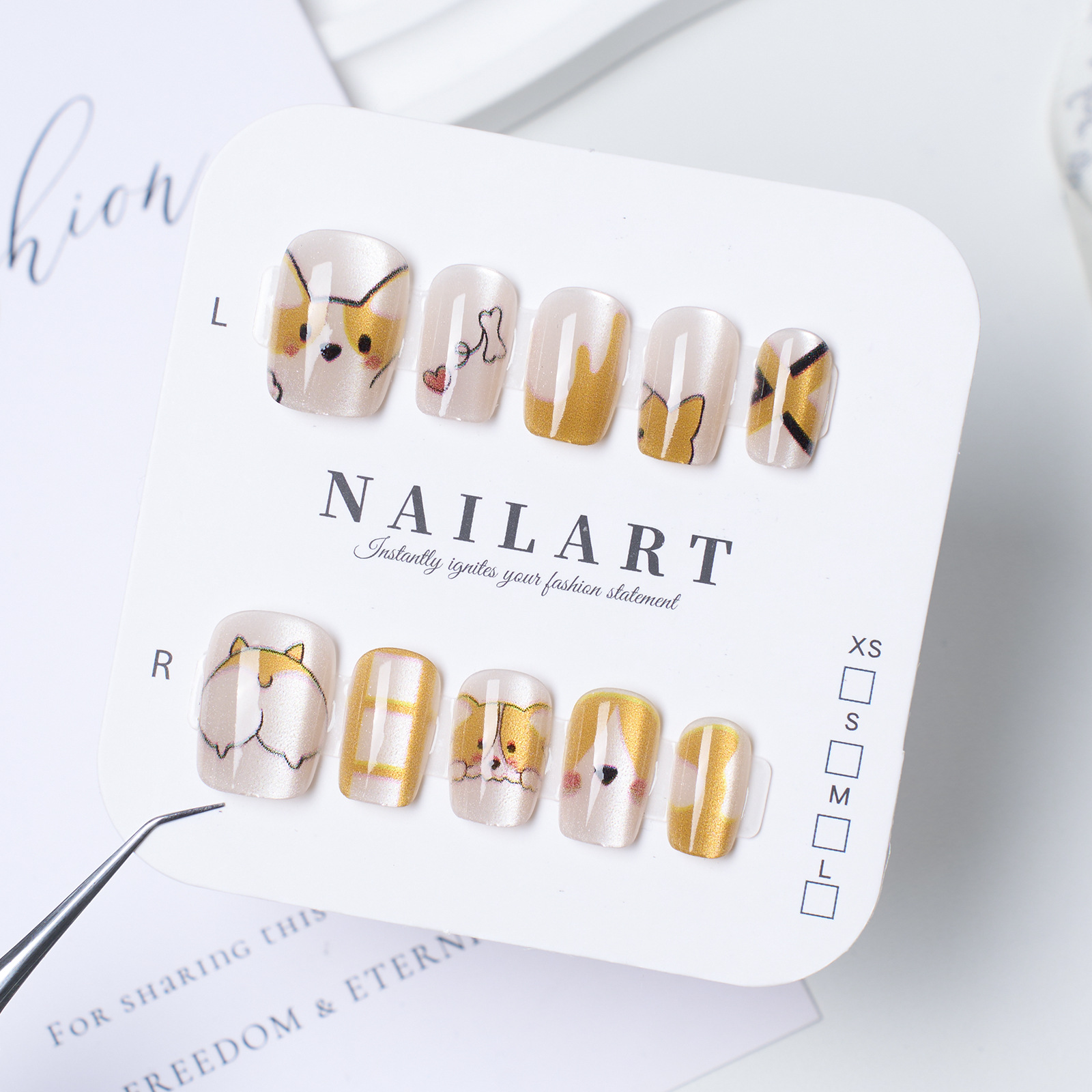 sweet cute girl heart ins handmade cartoon  plaid xingx fish detachable wear nail factory wholesale