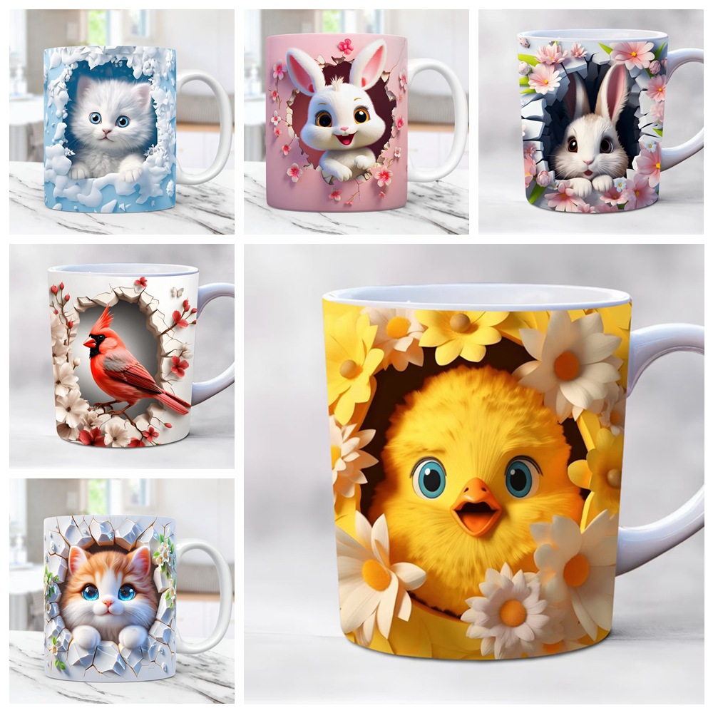 3D животные керамические кружки 11oz внешняя торговля керамические кружки кофе кружка кот кролик птица водная чашка