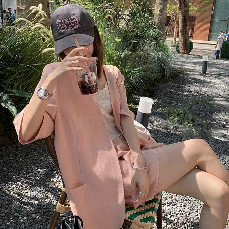Summer extra large thin classic suit jacket for leisure, plus size, high-quality style, bright catchy style, with short sleeve