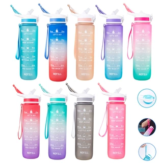 Hyeta 32 oz Water Bottles with Times to Drink and Straw, Mot