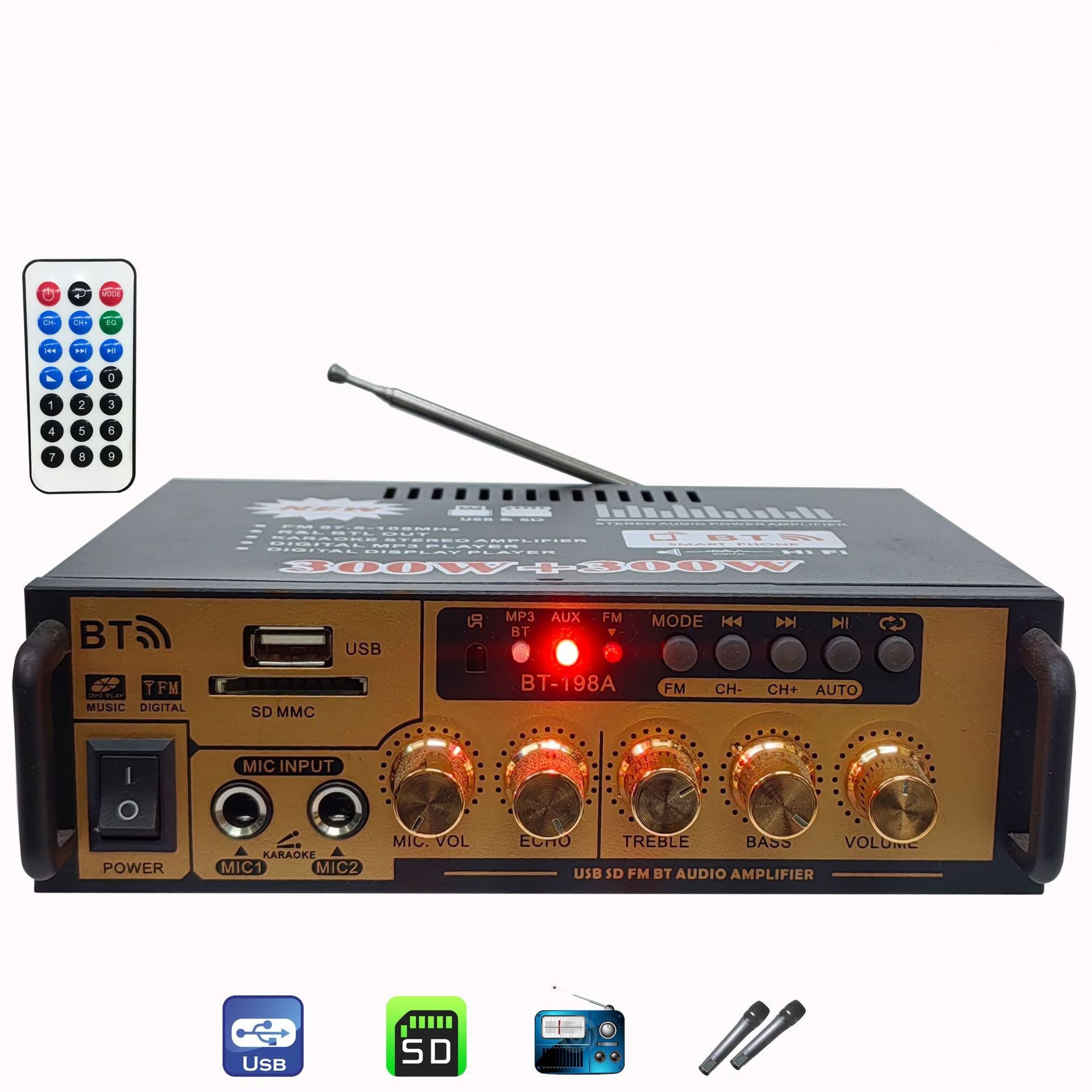Nuevo BT - 198A G919 AV-999FM amplificador de potencia HIFI profesional de alta potencia superbajo pesado para uso doméstico