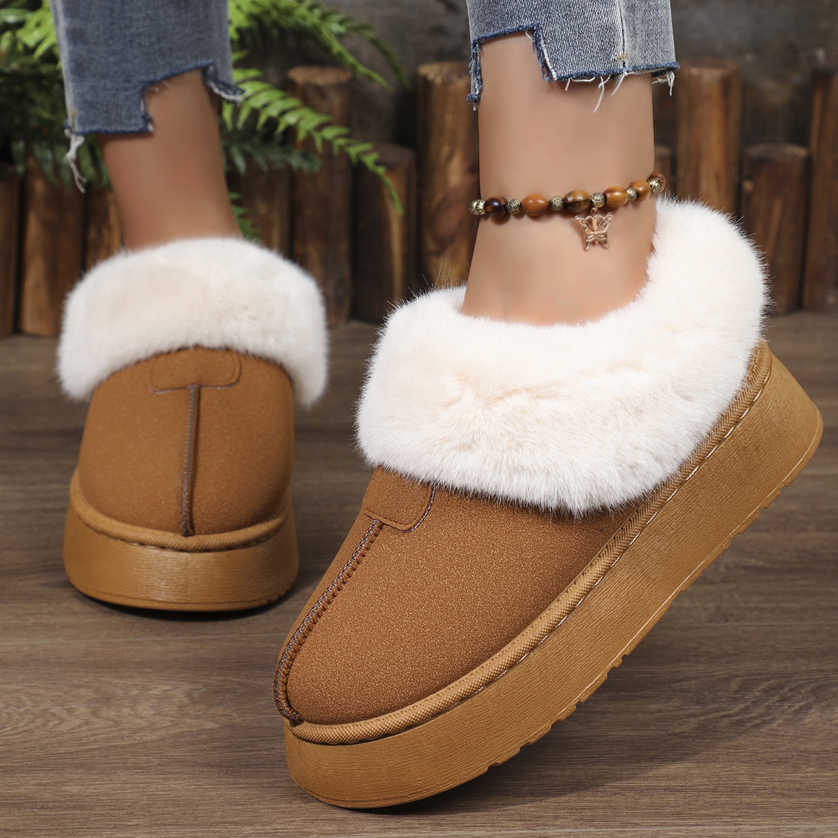 New platform low-top casual women's boots warm fluffy snow boots_voghion.com
