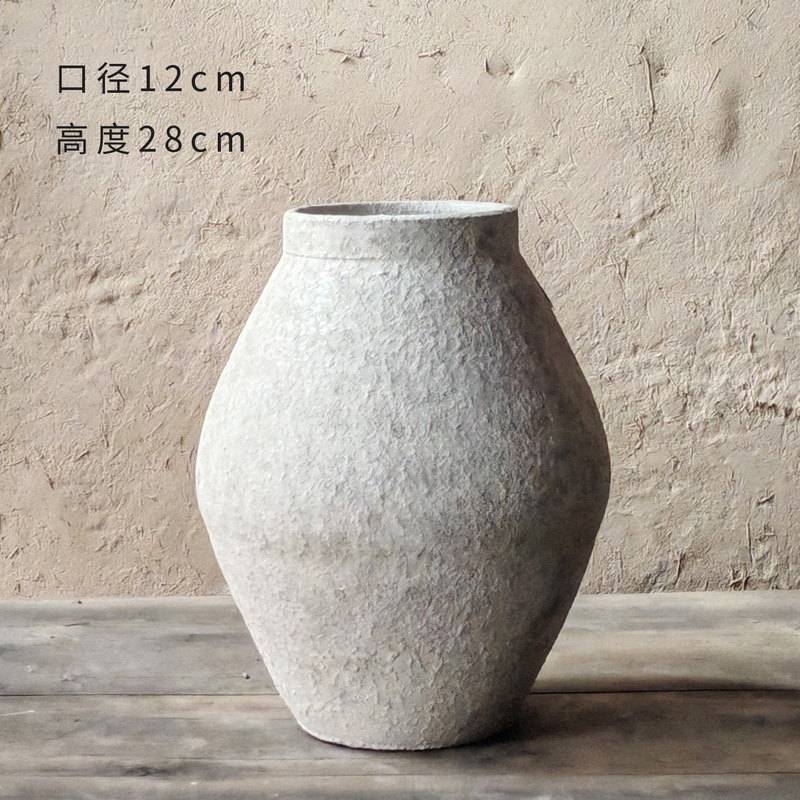 中国式のレトロな手作りの粗い陶器の花瓶の陶磁器の大きい腹の花器の大きいサイズの客間の玄関の装飾品の置物の卸売り|undefined